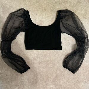Elegant Black Sheer Bubble Sleeve Top